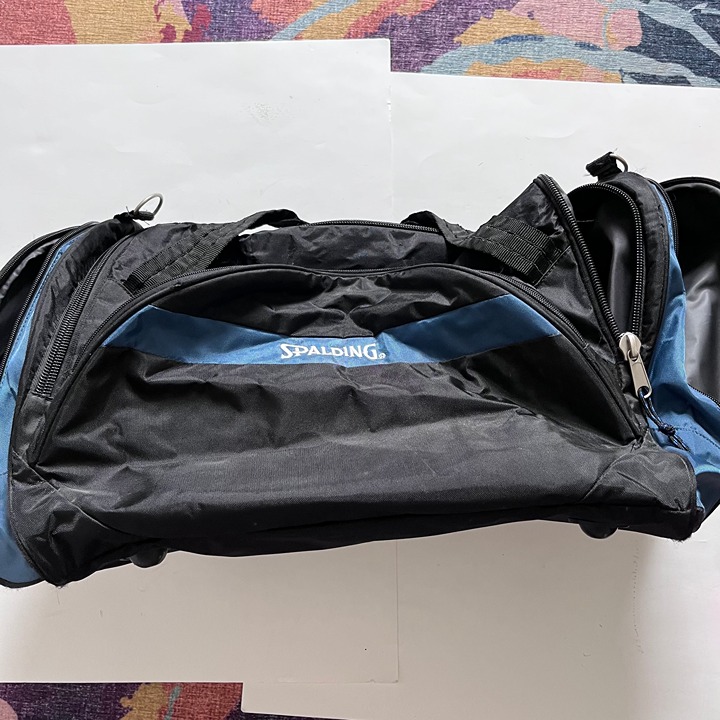 Spalding Duffle Bag Shoulder Gym Sports Equip Blue Black 18x11x13 Multi-Pocket