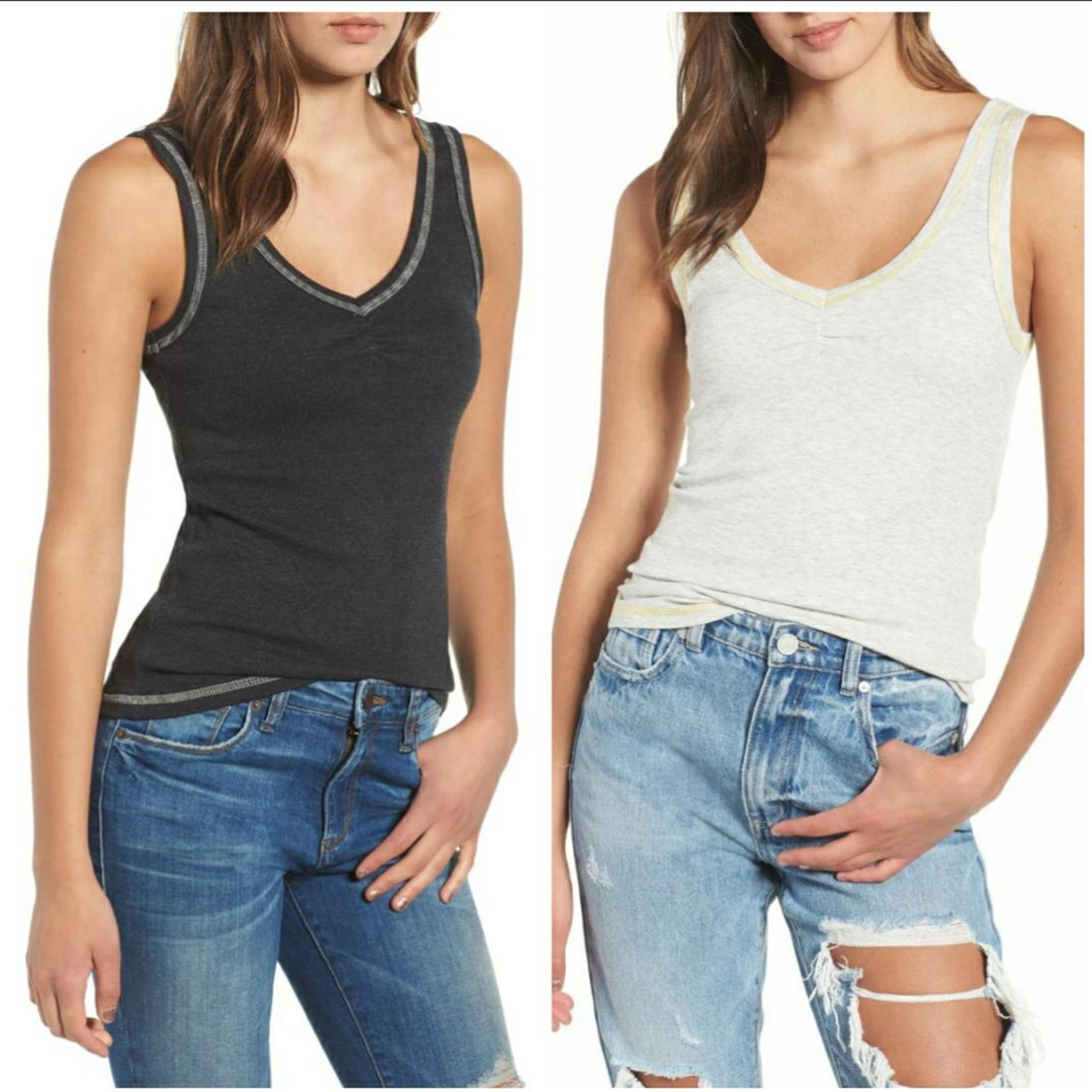 Socialite Gray Cinch Neck Tank Tops