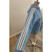 Vintage Adidas Women's Full-Zip Baby Blue Hoodie Sweater Large
