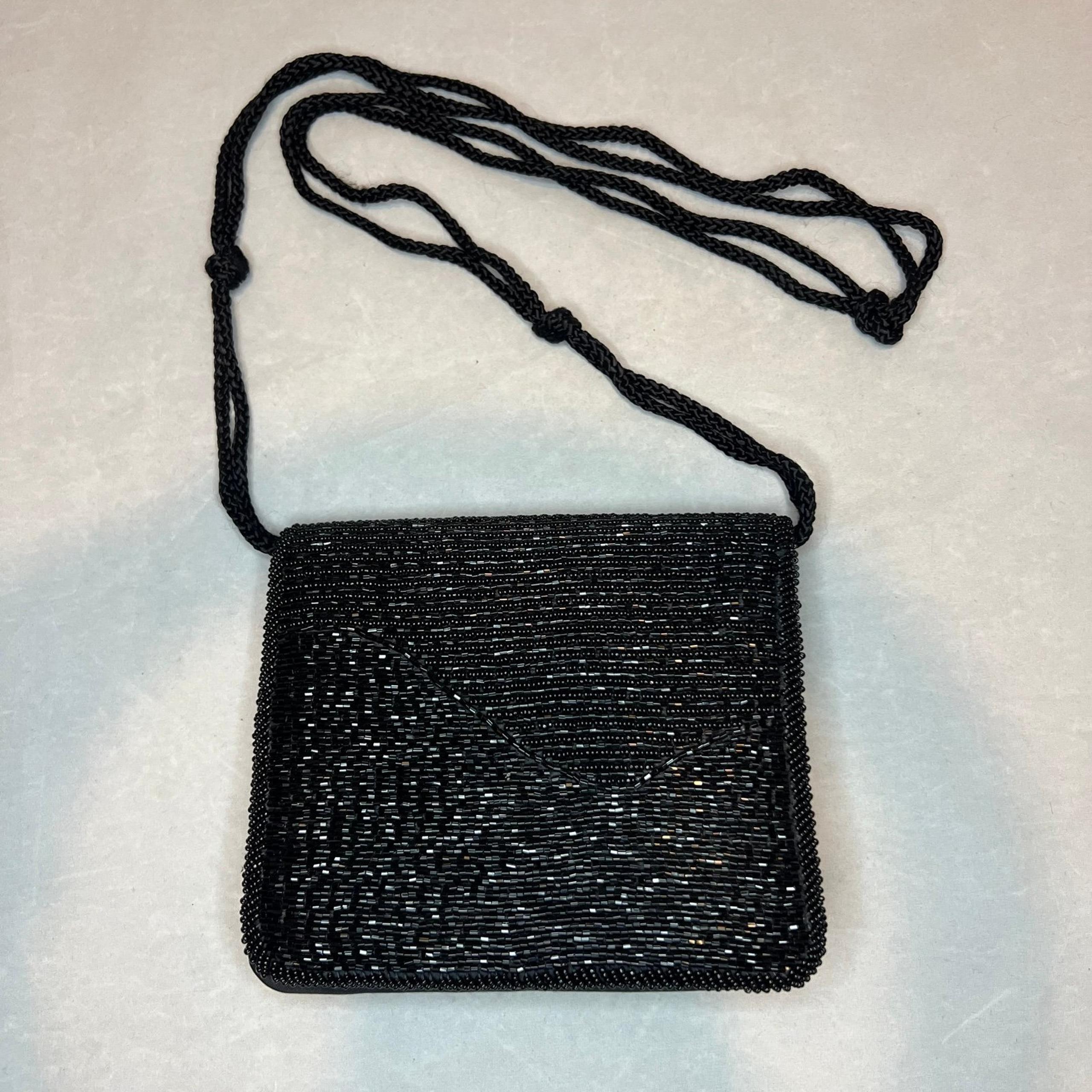 Diane Von Furstenberg DVF Satin Beaded Black Crossbody Bag Evening Clutch Purse