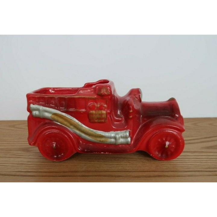 Fun vintage ceramic fire truck planter