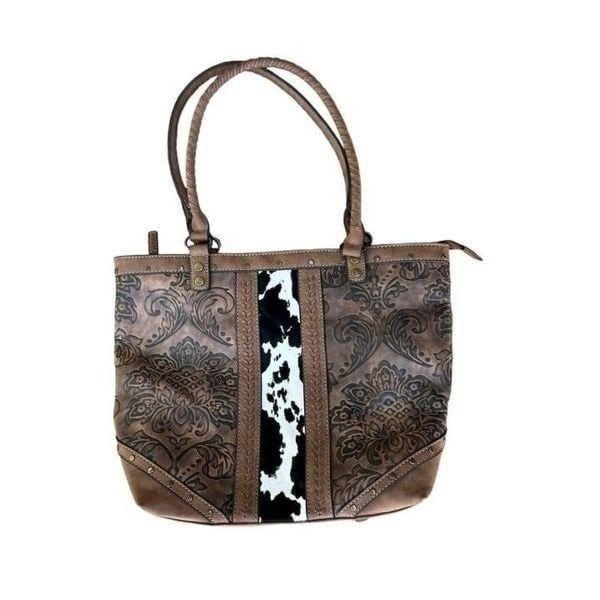 Justin’s Women's Tooled Leather Tote Bag w/ Cowhide Accent