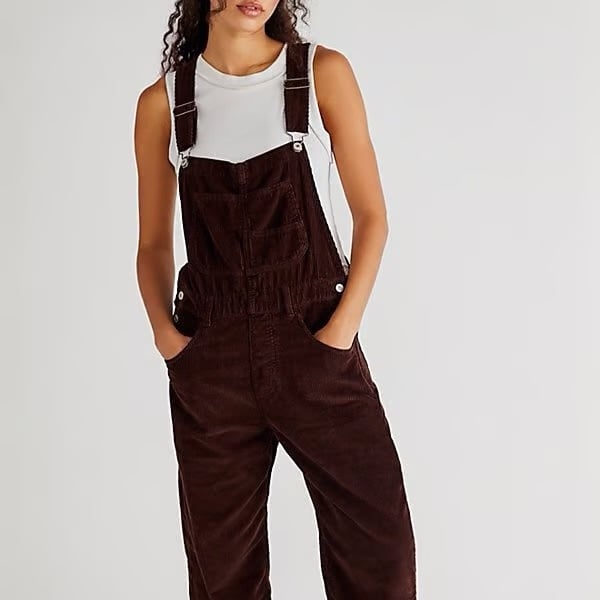 Free People We the Free Ziggy Corduroy Overalls in Chocolate Brown - S
