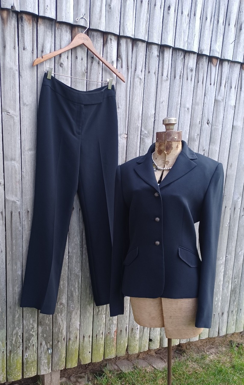 New Tahari embroidered black blazer jacket & slacks straight leg pants womens 6