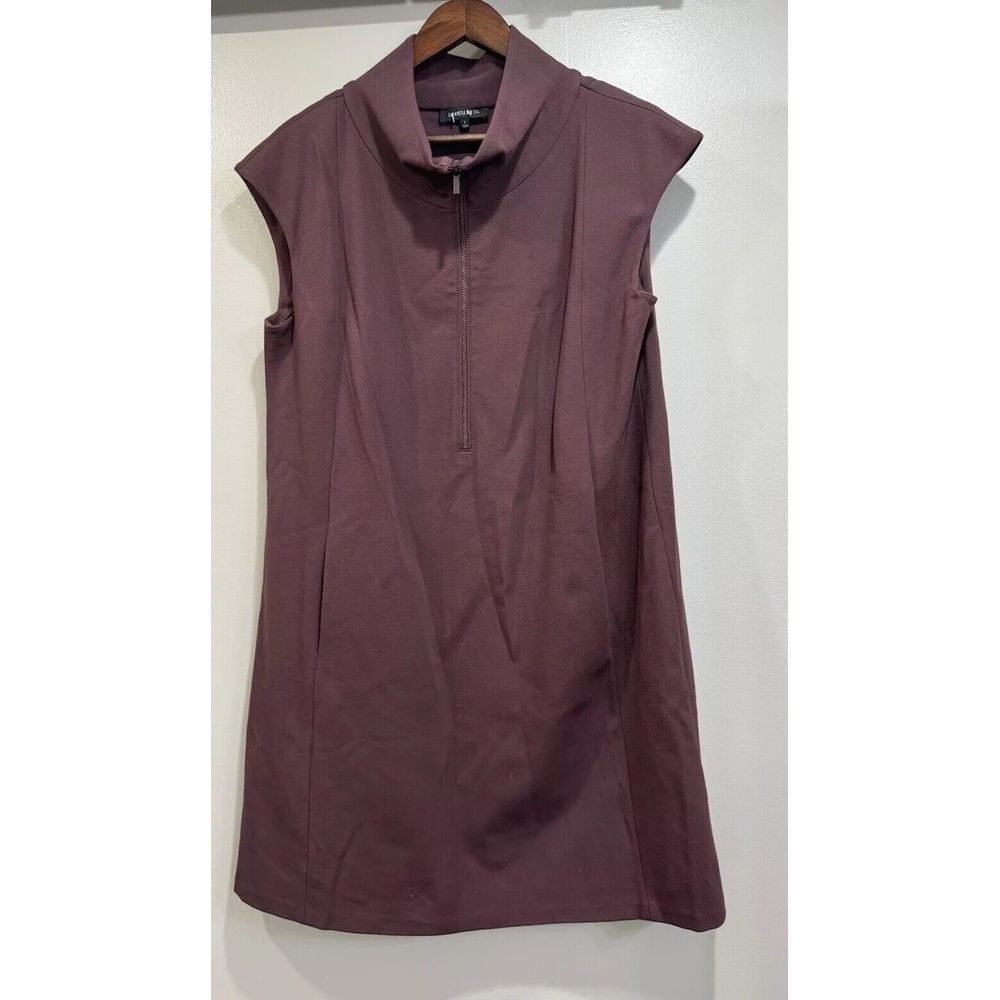 Lafayette 148 New York Purple Sleeveless Mock Neck Zip Front Shift Dress Size L