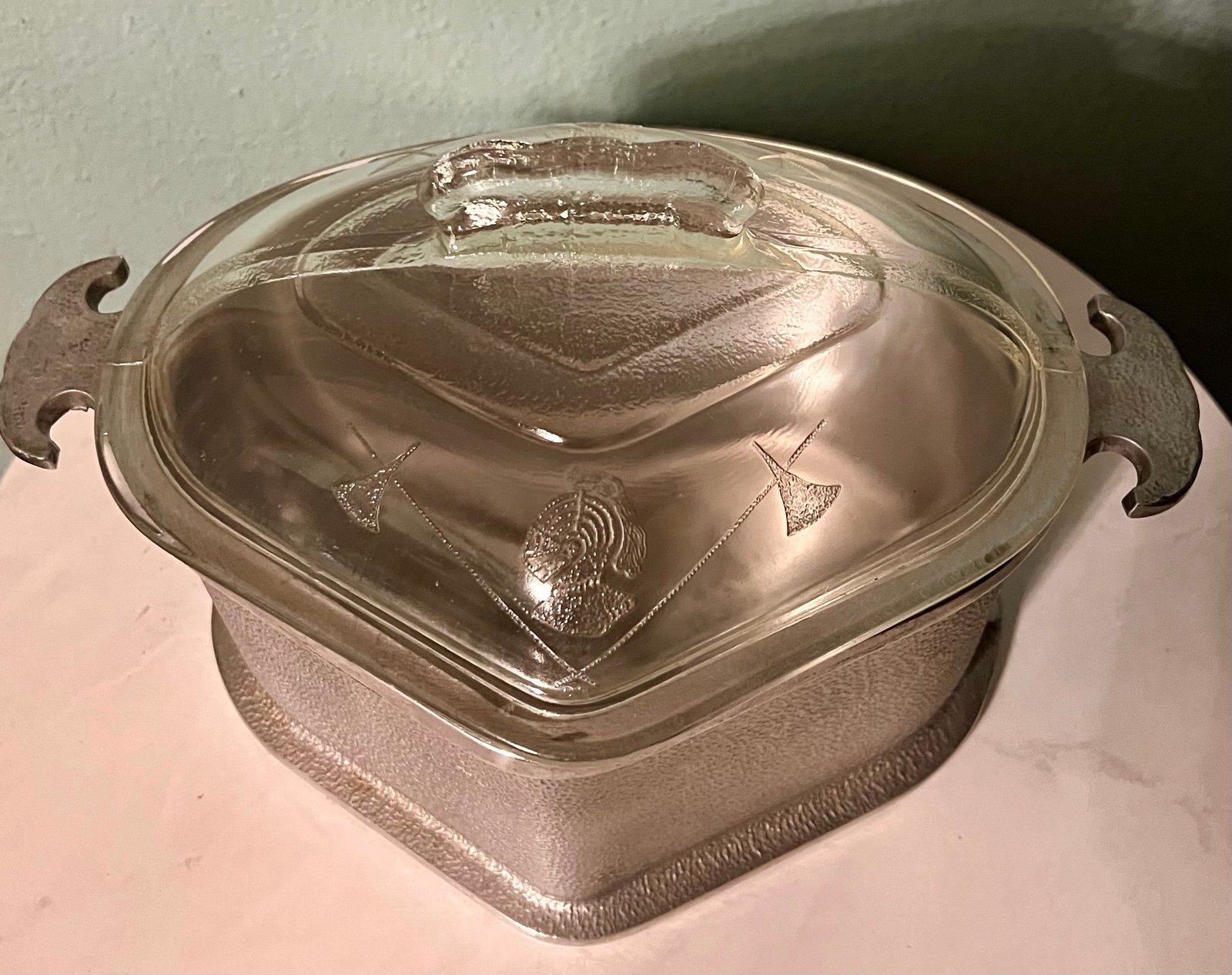 Vintage Guardian Service Cast Aluminum Glass heart-shaped triangle Casserole