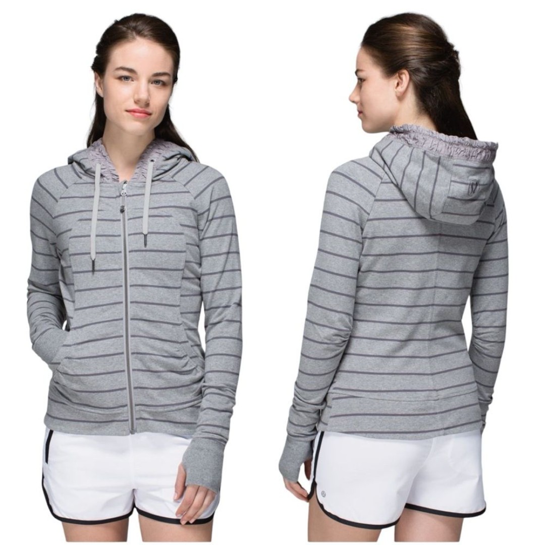 Lululemon Movement Jacket Full Zip Sweatshirt Hoodie Gray Striped Women's size 8