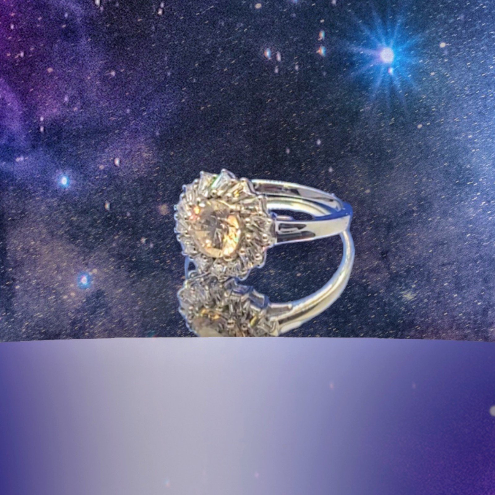 NEW Lustro Stella Swarovski's Finest Champagne & White Diamond Floral Ring Sz 9