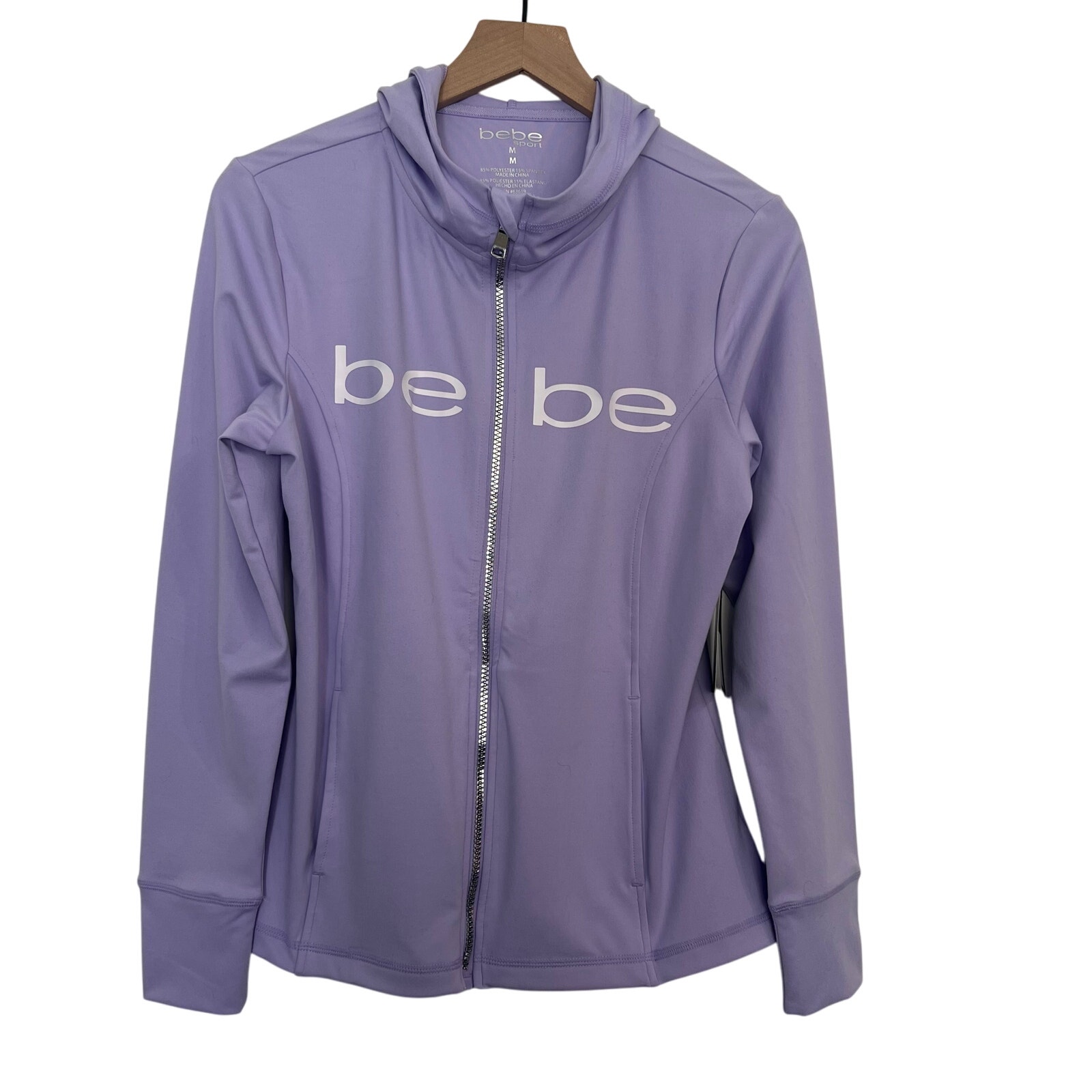 Bebe Zip Up Hooded Jacket Women SZ M Active Lounge Y2K Soft Comfort Lavender NWT