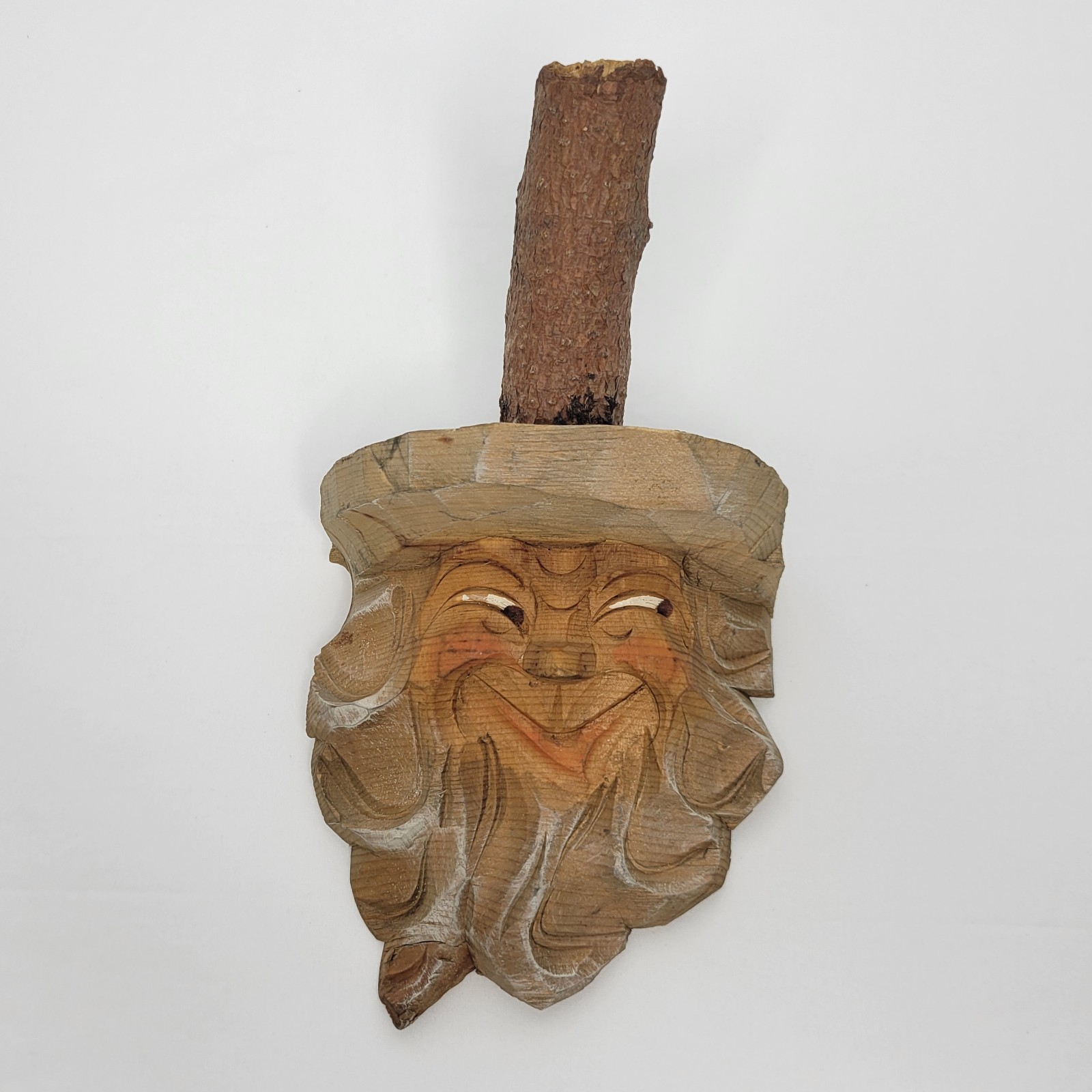 Vintage Hand Carved Wood 9 Wall Hanging Live Edge Bearded Man Gnome Face Head