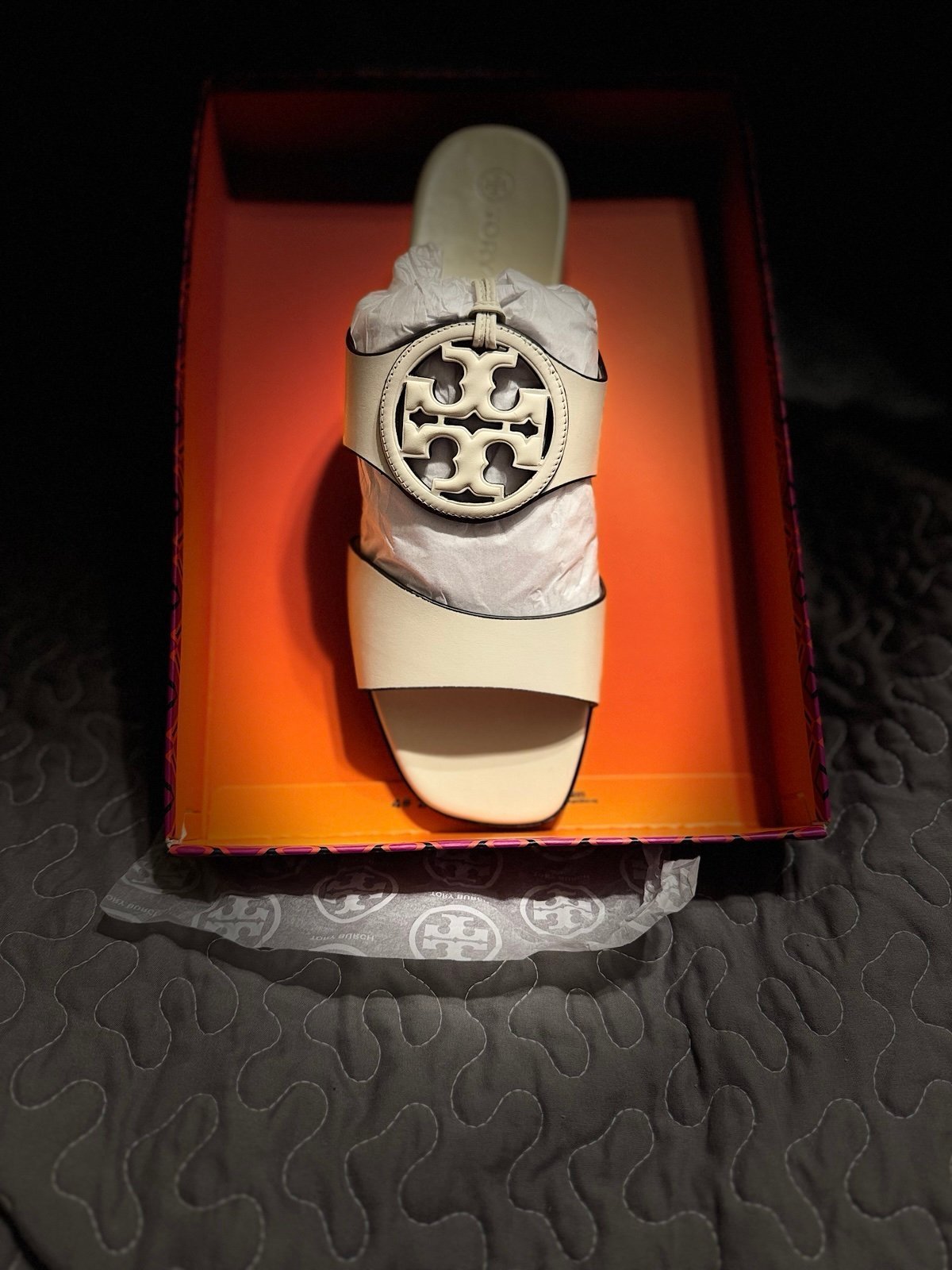 NIB TORY BURCH BOMBE MILLER HEEL SANDAL ANKLE WRAP NEW IVORY SZ 10 LEATHER