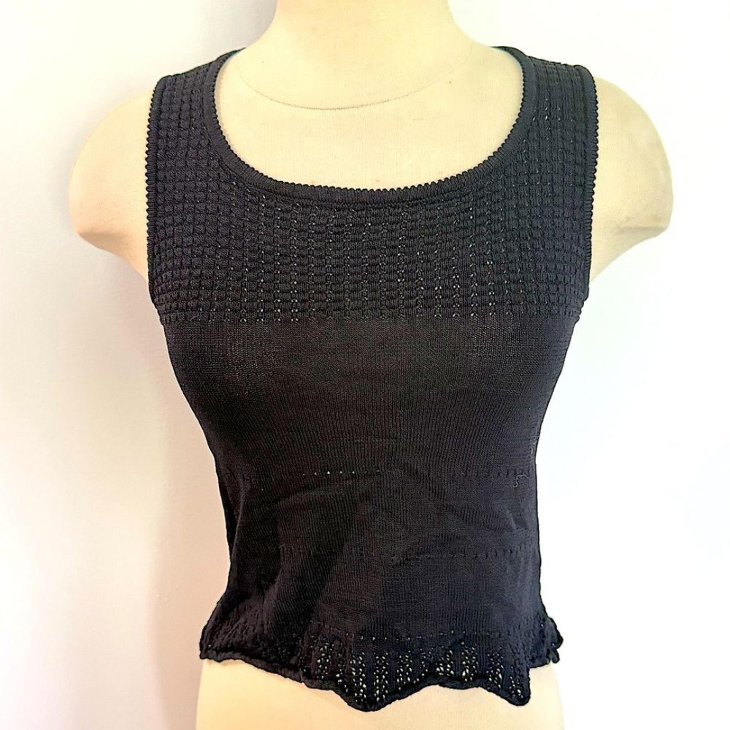 Vintage Joseph A. Black Crochet Knit Summer Sleeveless Sweater Top Size Small
