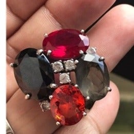 Vintage BAli Sterling Silver Multi-Gemstone rock candy style cocktail ring Sz 7