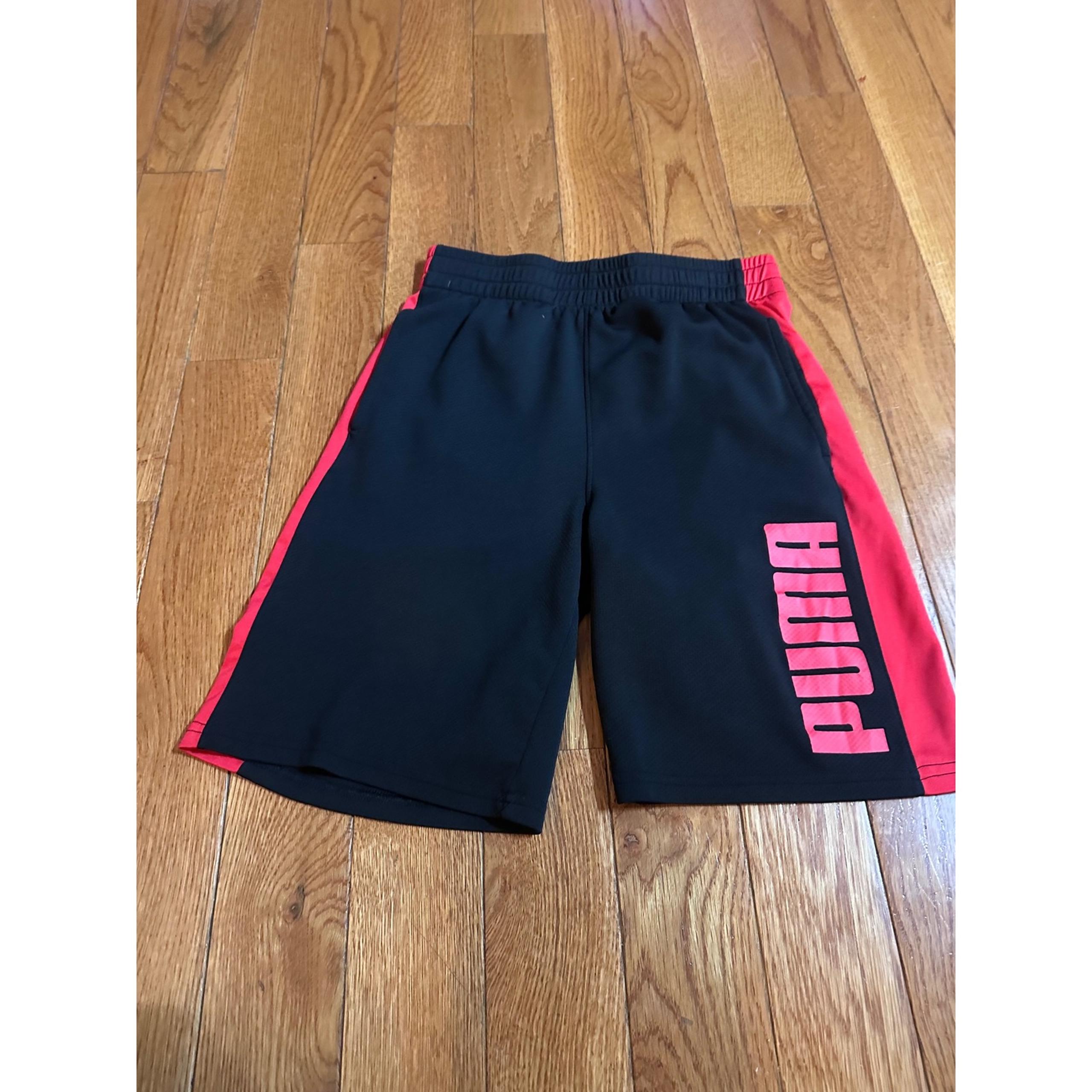 Boys Puma Athletic Shorts Activewear Running Black & Red Size L(14/16)