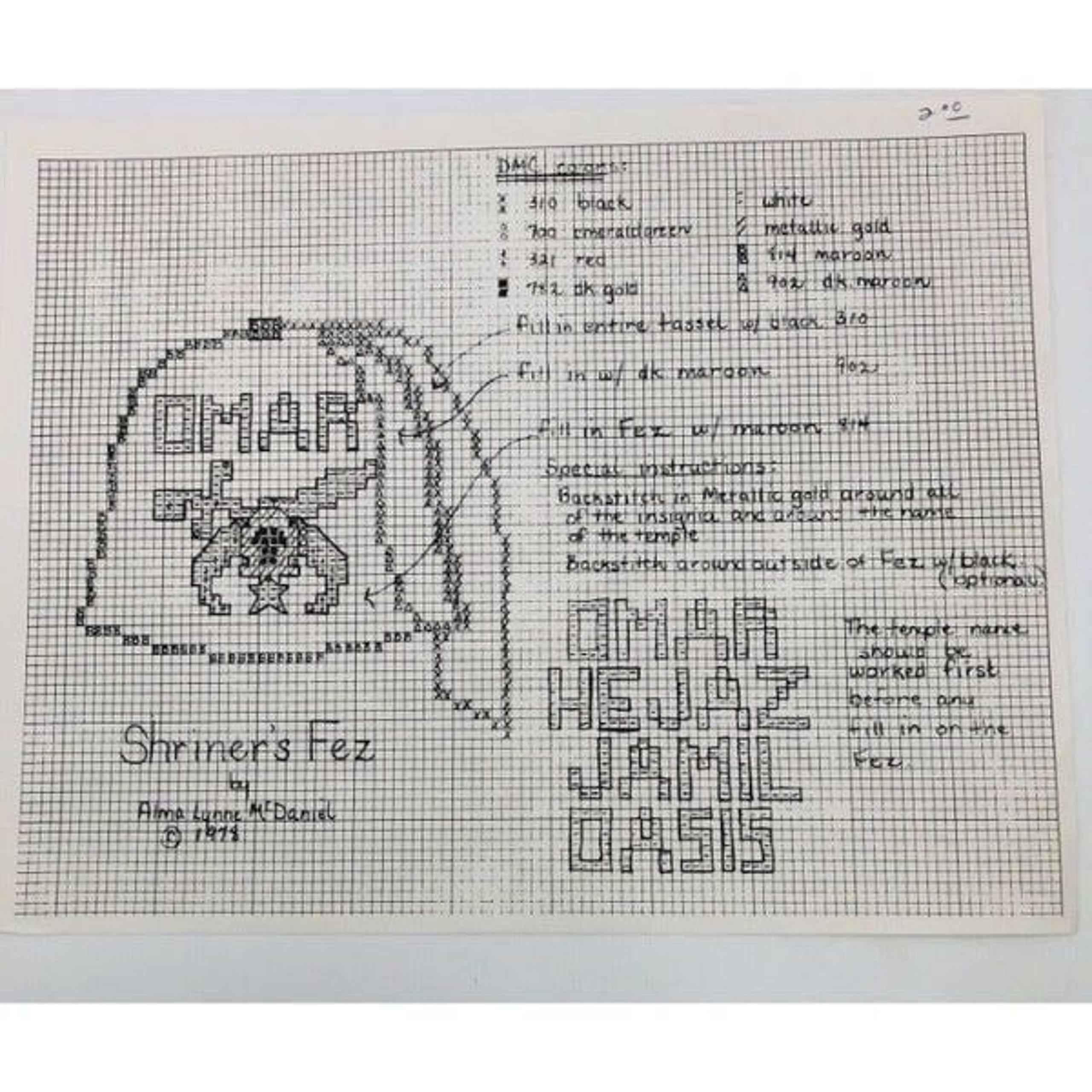 Shriner's Fez Hat Cross Stitch Pattern Vintage 1978 OMAR - Alma Lyne Designs