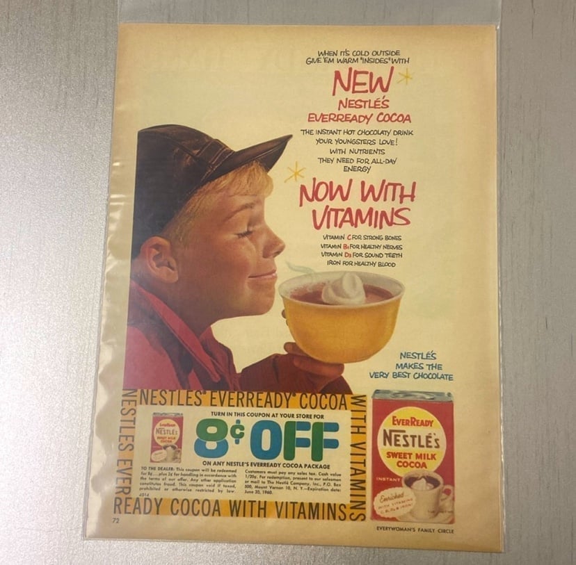 Vintage. 1950s magazine ad, advertisement, Nestle Cocoa, with coupon!
