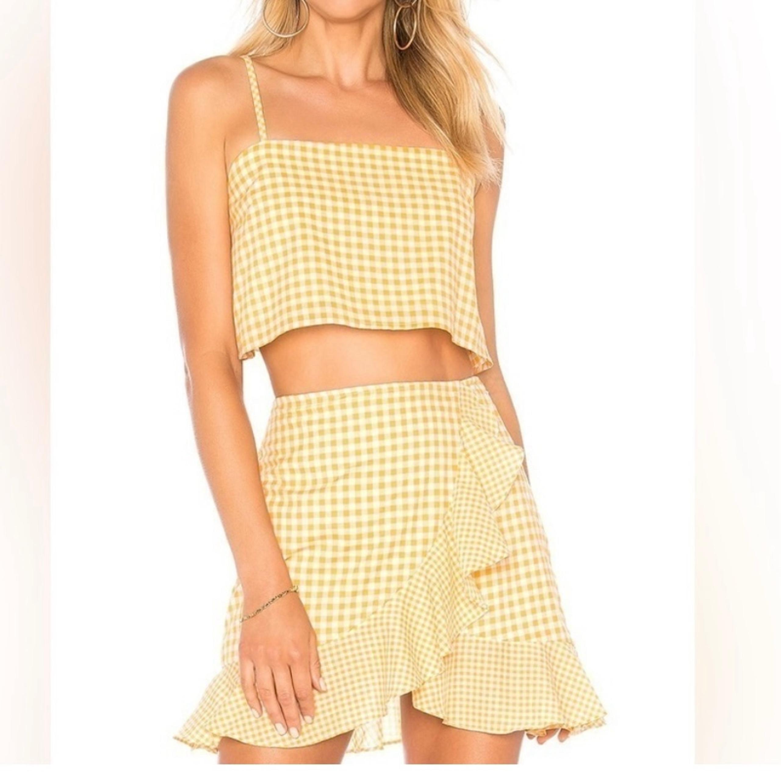 lovers + friends yellow gingham tank & mini skirt set