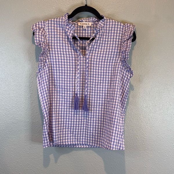 Nannette Lepore purple gingham blouse XS