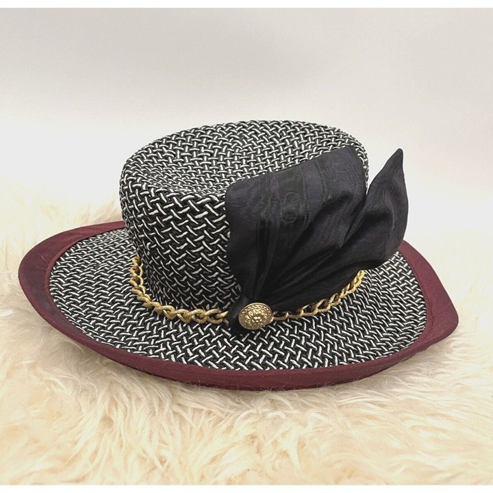 VINTAGE WHITTALL & SHON USA BLUE BOW 100% STRAW HAT CHURCH DERBY WEDDING 72242
