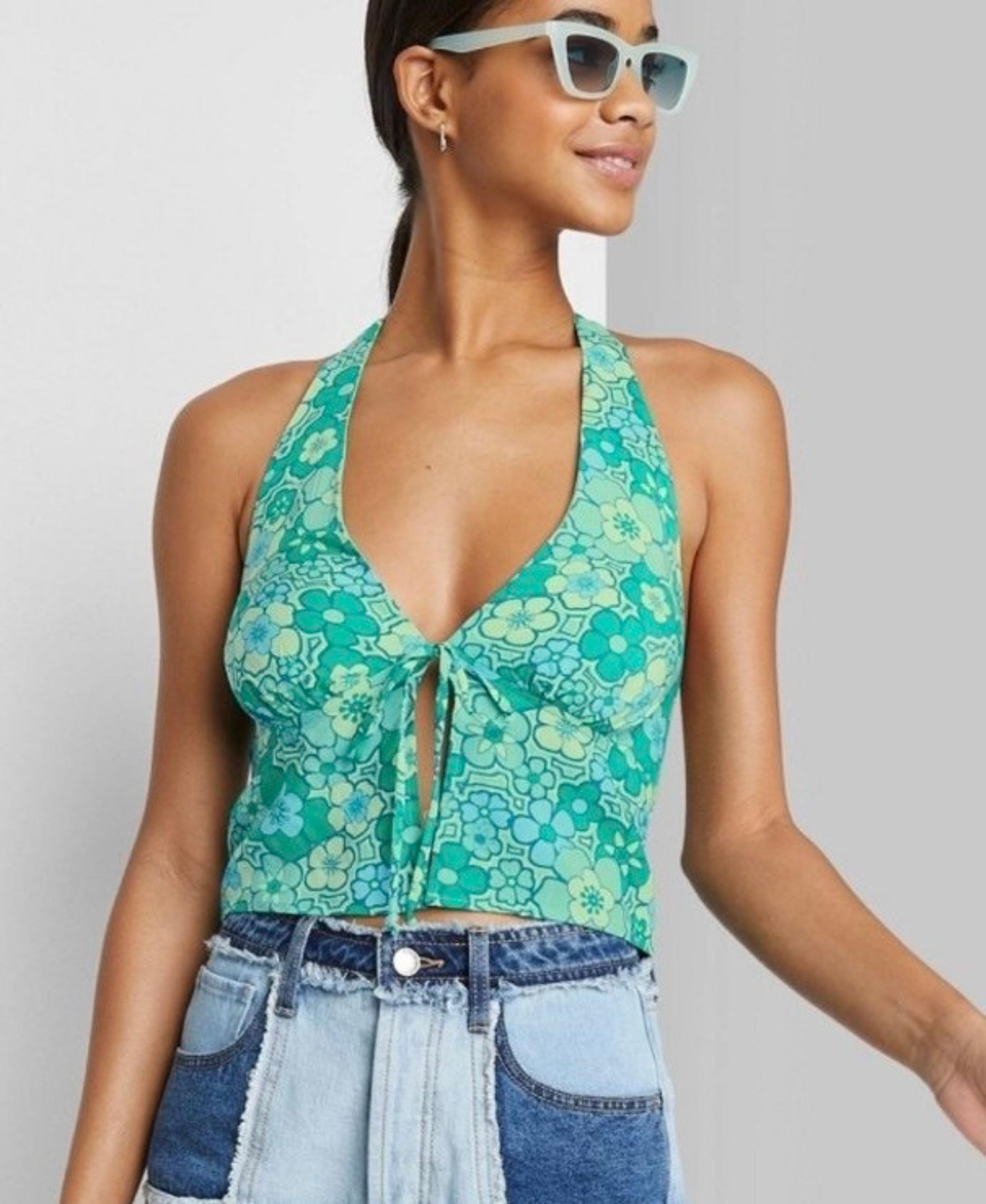 Green Floral Sleeveless Halter Fly Away Top Wild Fable WOMENS LARGE