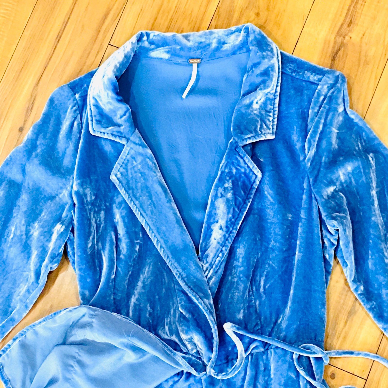 Free People blue wrap velour velvet romper shirt one piece outfit small