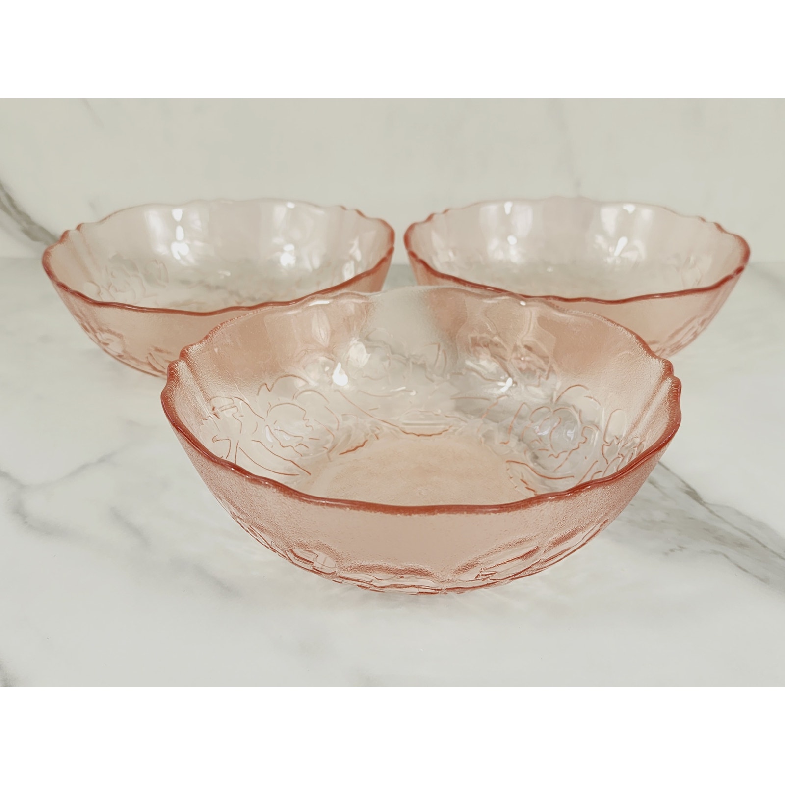 Arcoroc Rosa Pink Cereal Bowl Depression Glass Rosaline Floral 6 1/4 France x3