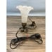 Vintage Art Nouveau Style Brass Lamp Satin Glass Shade Fairy w/ Horn 8.25 Tall