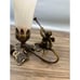 Vintage Art Nouveau Style Brass Lamp Satin Glass Shade Fairy w/ Horn 8.25 Tall
