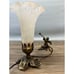 Vintage Art Nouveau Style Brass Lamp Satin Glass Shade Fairy w/ Horn 8.25 Tall