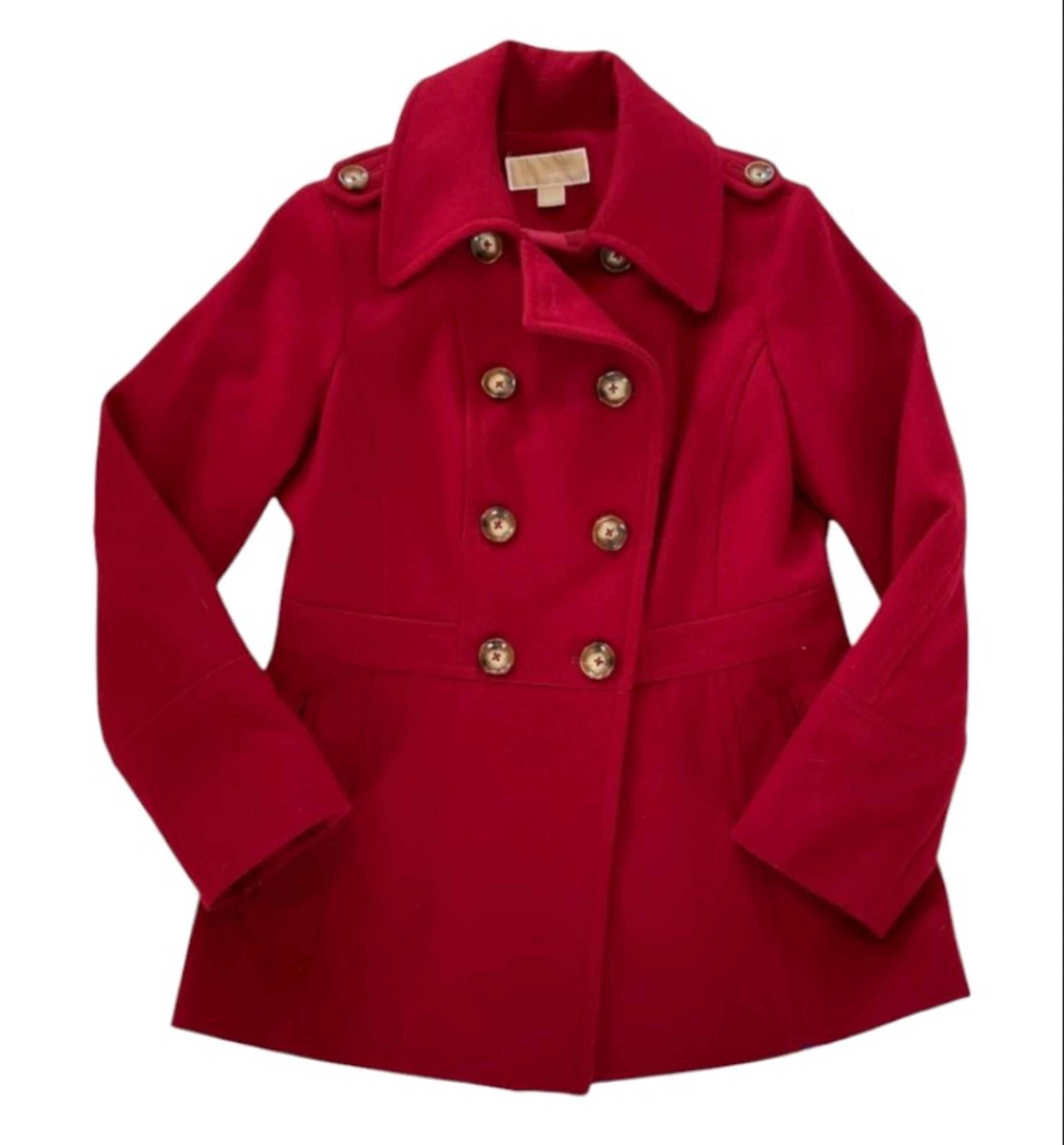 Women's Size Medium Michael Kors Red Wool Blend Pea Coat
