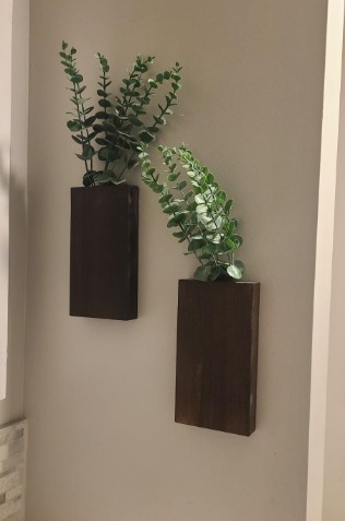2 Pack Wood Wall Planter Vase with Artificial Eucalyptus Farmhouse Wall Hanging