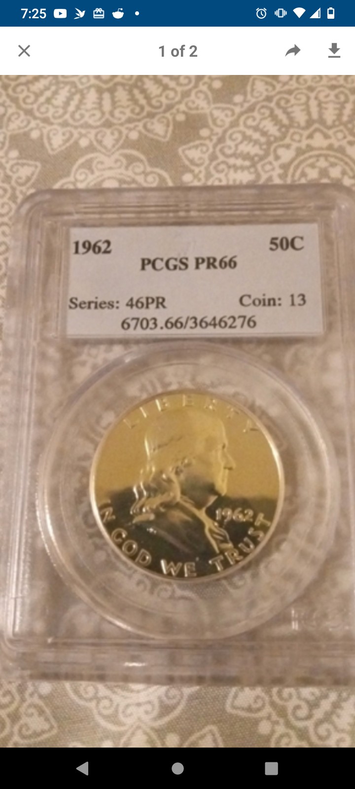 1962 pcgs pr66 graded proof Franklin half dollar