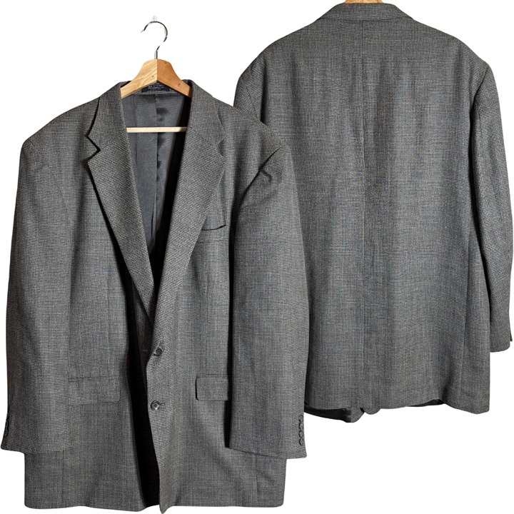 Oscar de la Renta 100% Wool Plaid Sport Coat Dinner Jacket Blazer Men's 48L Gray