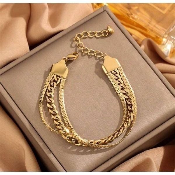 Gold Plated Stainless Steel 1pc Layered Bracelet