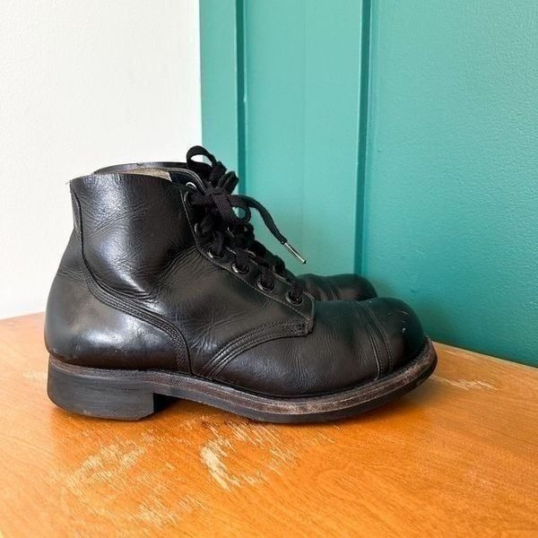 BF Goodrich Vintage Men’s Black Leather Cap Toe Combat Military Boot