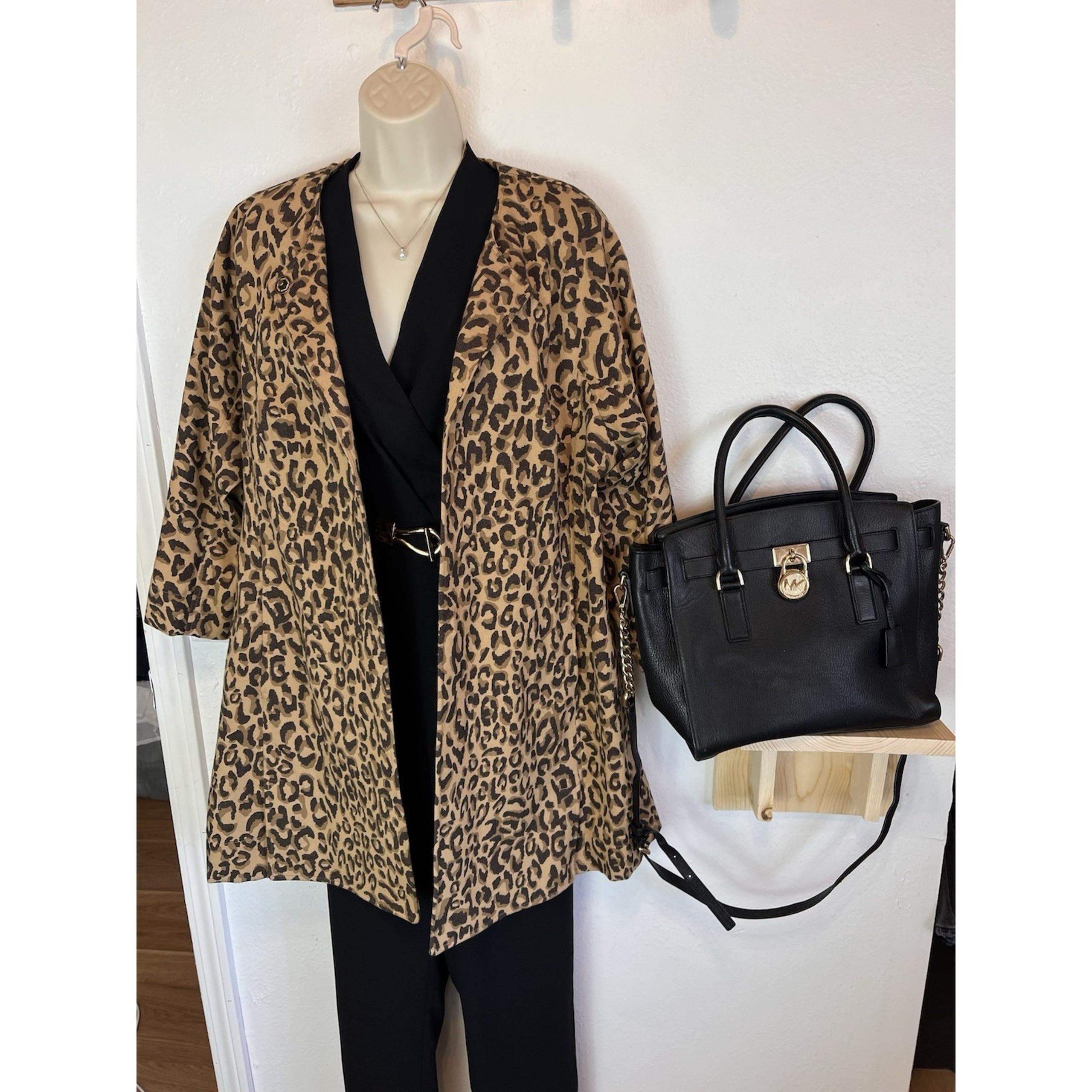 Carol Anderson By Invitation Coat Womens Large Cheetah Leopard Jacket One Button