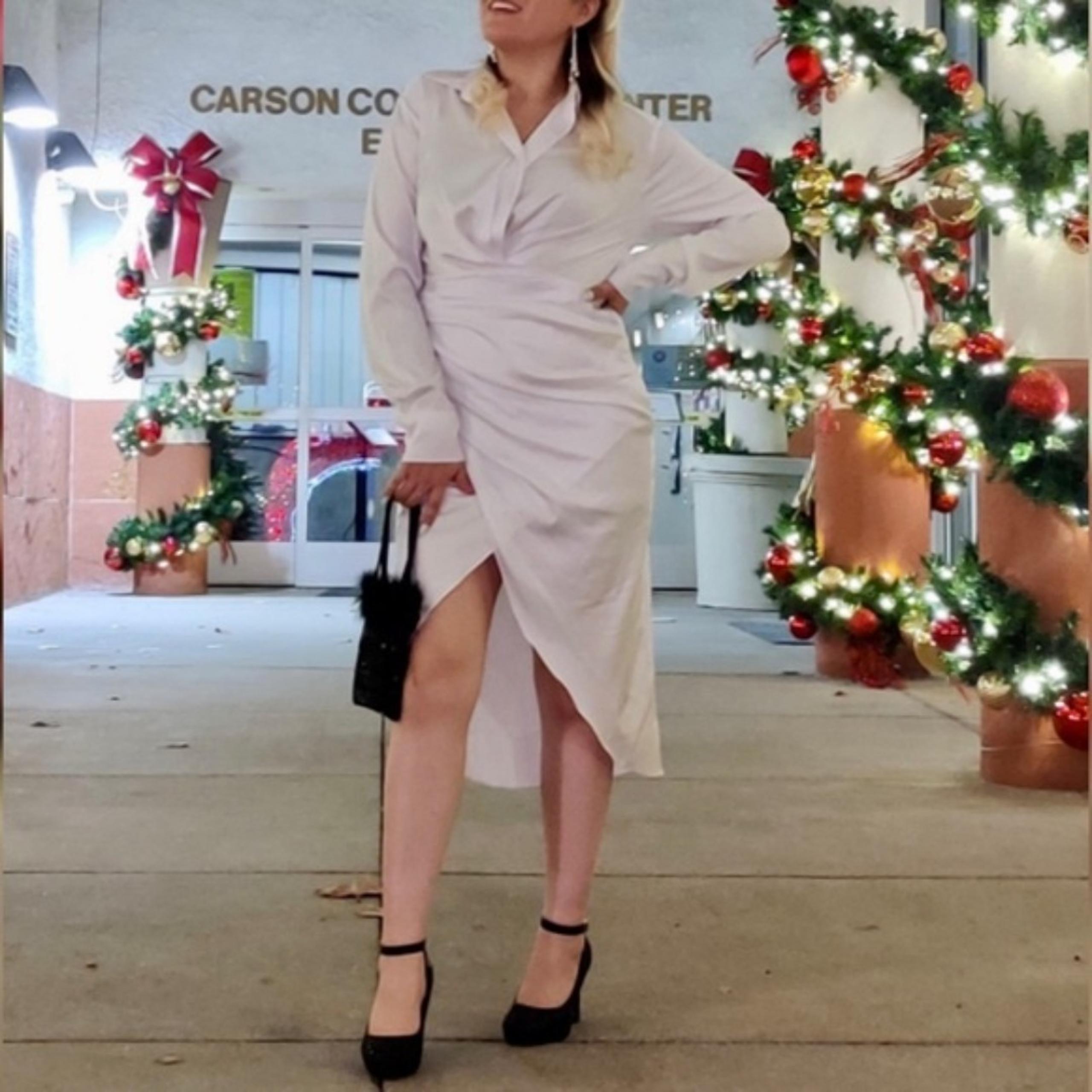 Luxxel Women's Size Small White Satin Long Sleeve Wrap Shirt Dress