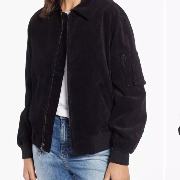 NWOT AG Adriano Goldschmied Black Mako Velvet Bomber Jacket Size XS, Retail 325
