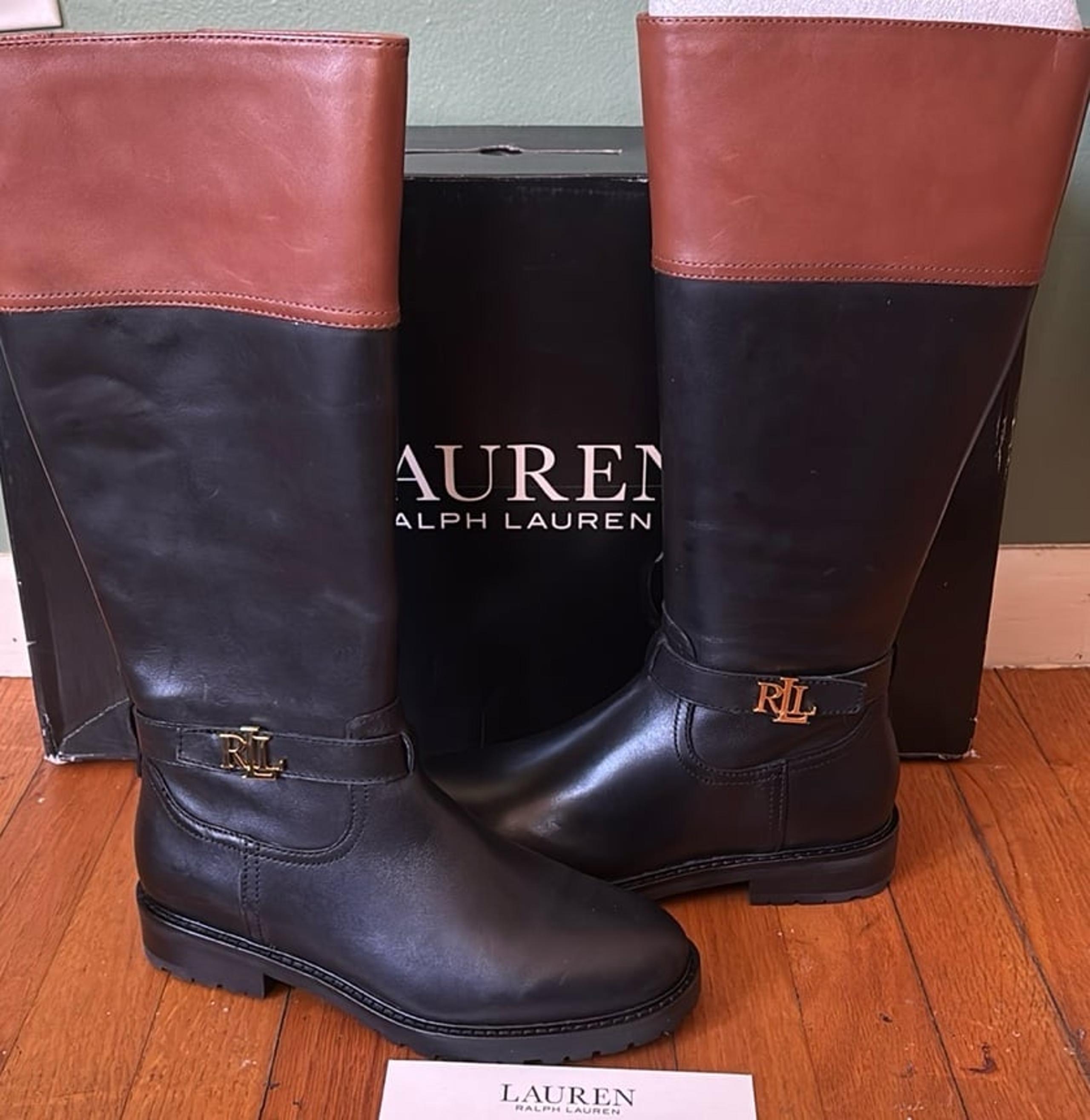 New women’s Sz 7.5M black color block round toes business casual tall boots