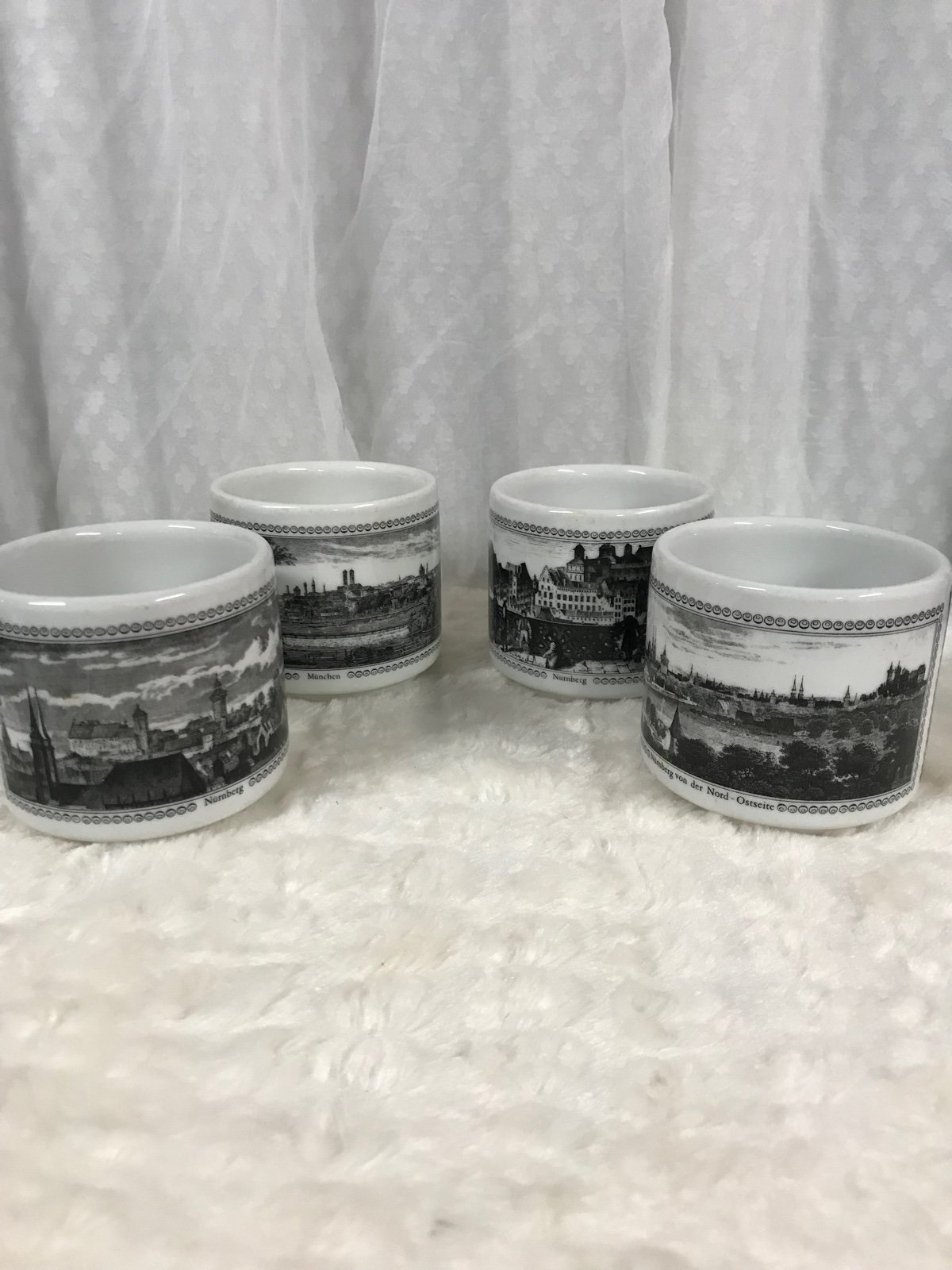 Vintage Black Transferware Restaurant Style Porcelain Coffee Mugs