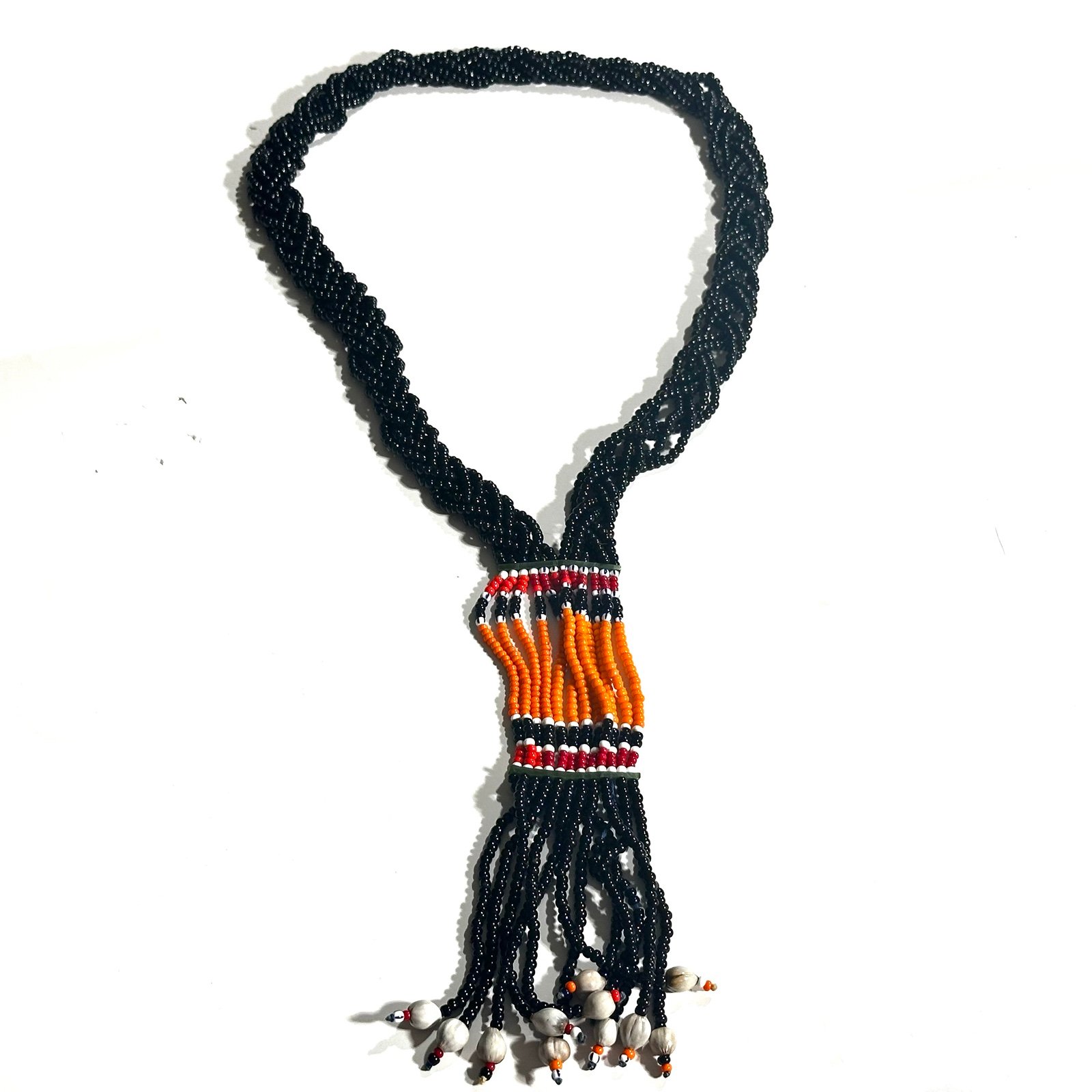 Vintage African Tribal Ethnic Seed Bead & Jobs Tears Necklace Black & Orange