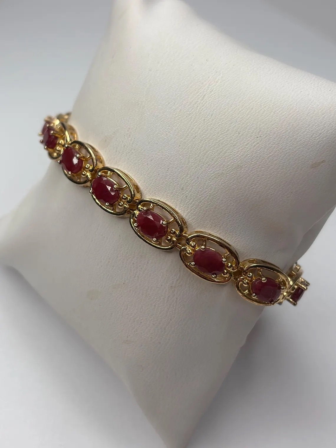 Vintage Sterling Silver Gold Tone Oval Cut Ruby Tennis Bracelet