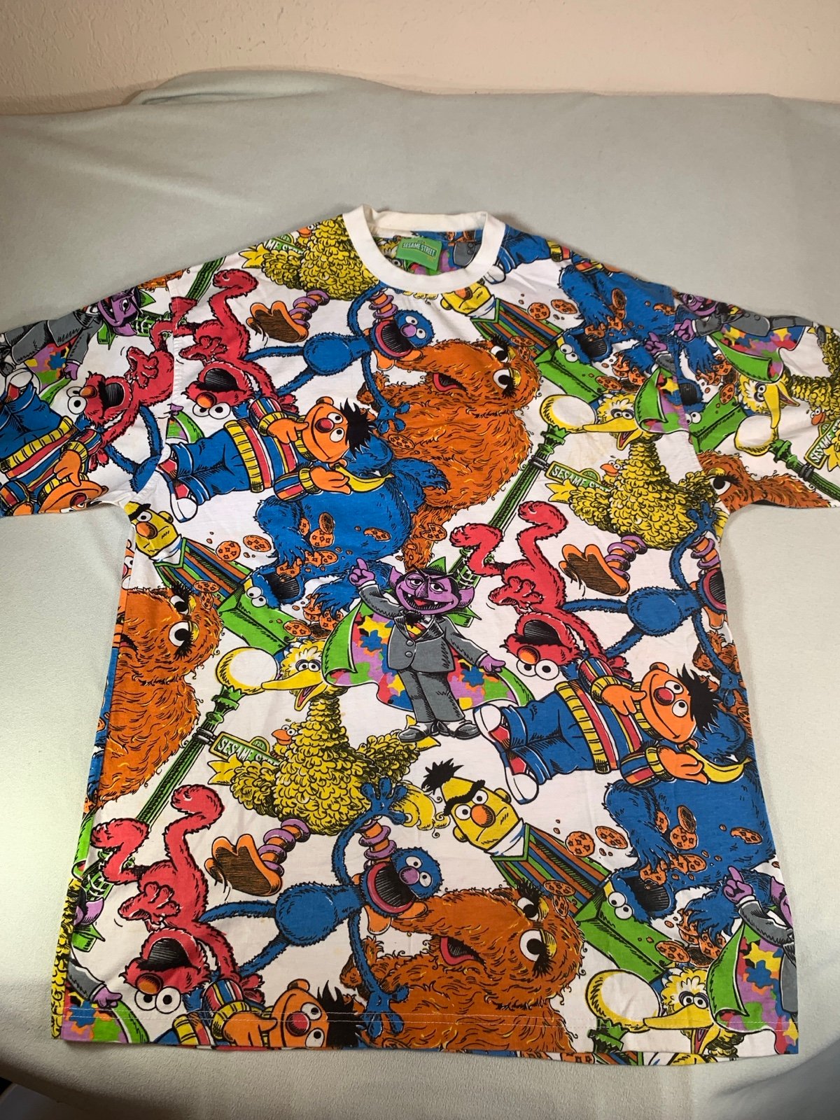 Sesame Street All Over Print T-Shirt Size 2XL AOP 2007 Big Bird Snuffleupagus