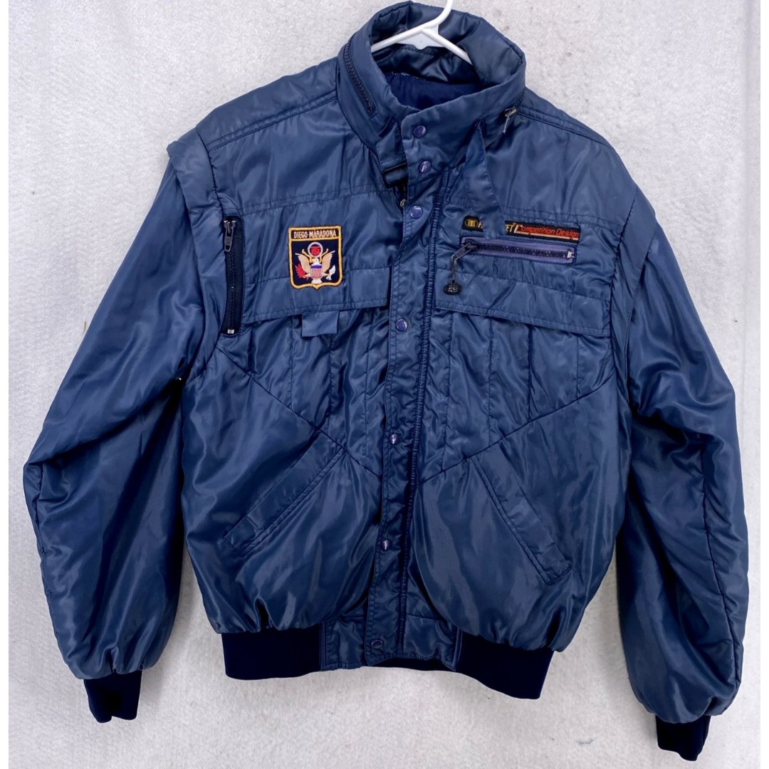 Diego Maradona Bomber Flight Jacket Mens Size Medium Dark Blue Vintage