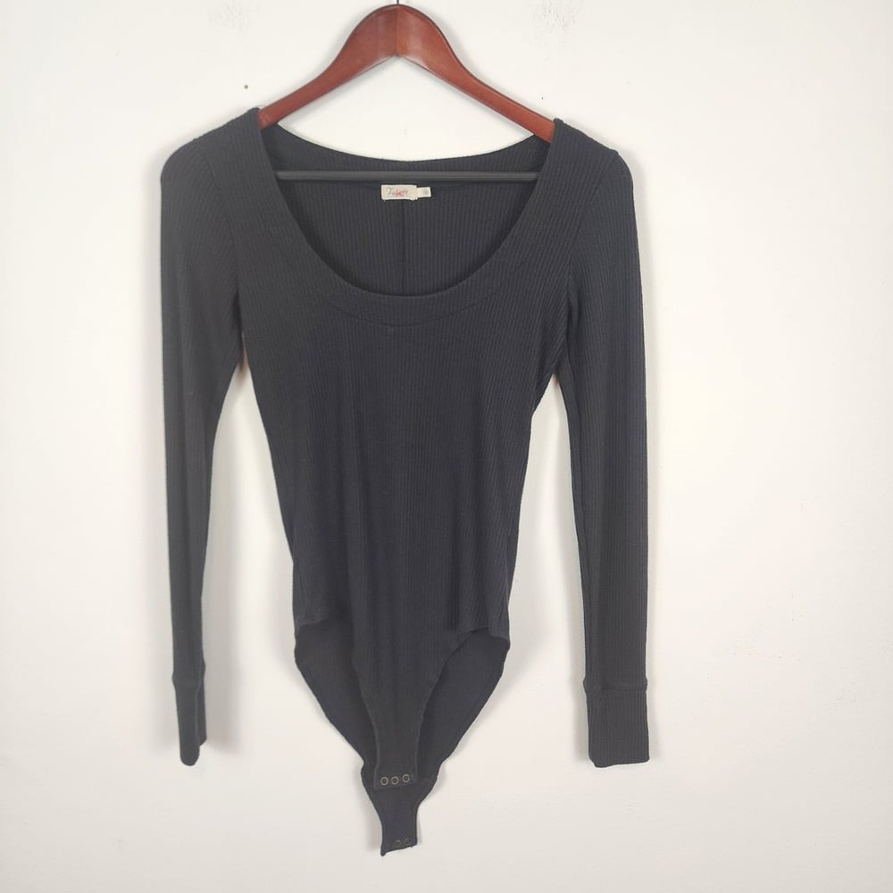 Faherty Black Scoop Neck Ribbed Monroe Bodysuit Woman's Size Small
