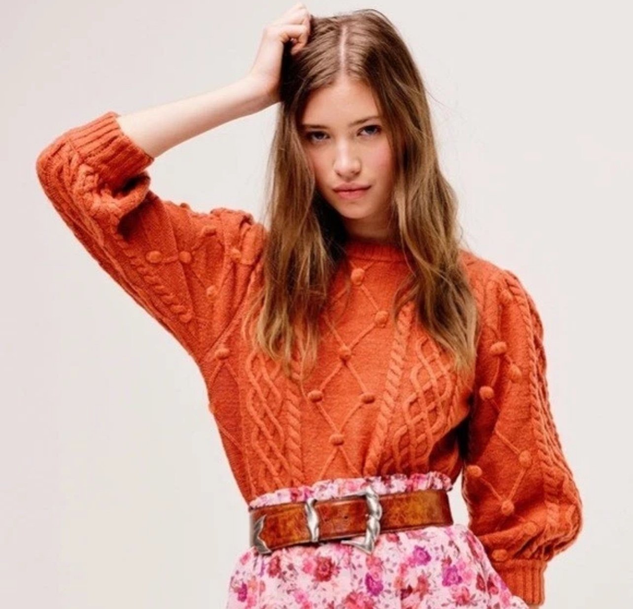 For Love & Lemons Women’s Florentina Sweater Ginger Orange KFA20S403 Size XS