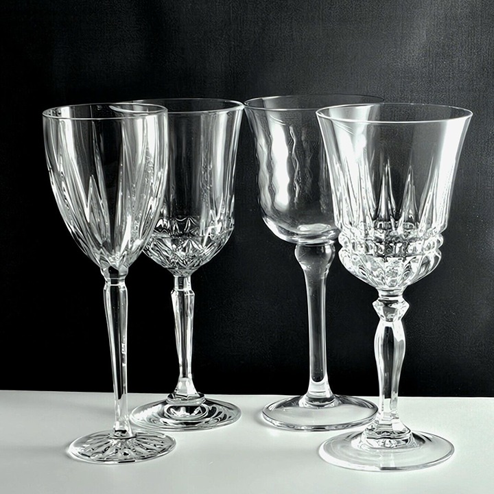 4pc Vintage Mismatched Crystal Wine Glasses approx 8 Assorted Clear Glassware