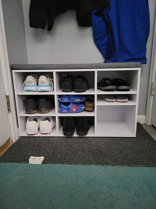 Shoe Storage Bench with Cushion, Cubby Shoe Rack with 12 Cubbies