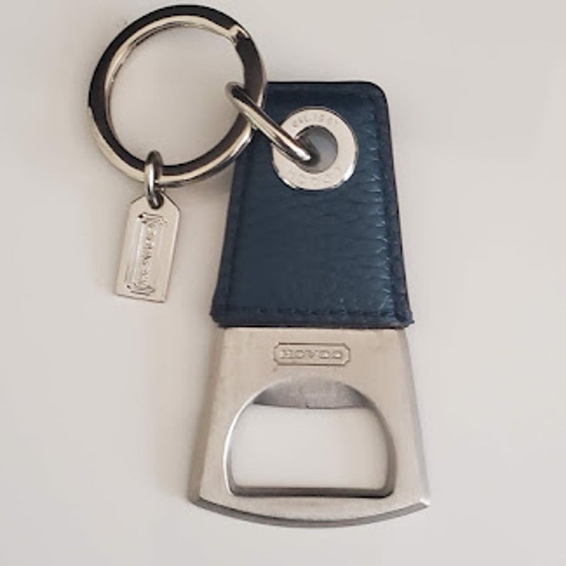 Coach Bottle Opener Keychain Navy Blue Silver Tone Hardware Signed