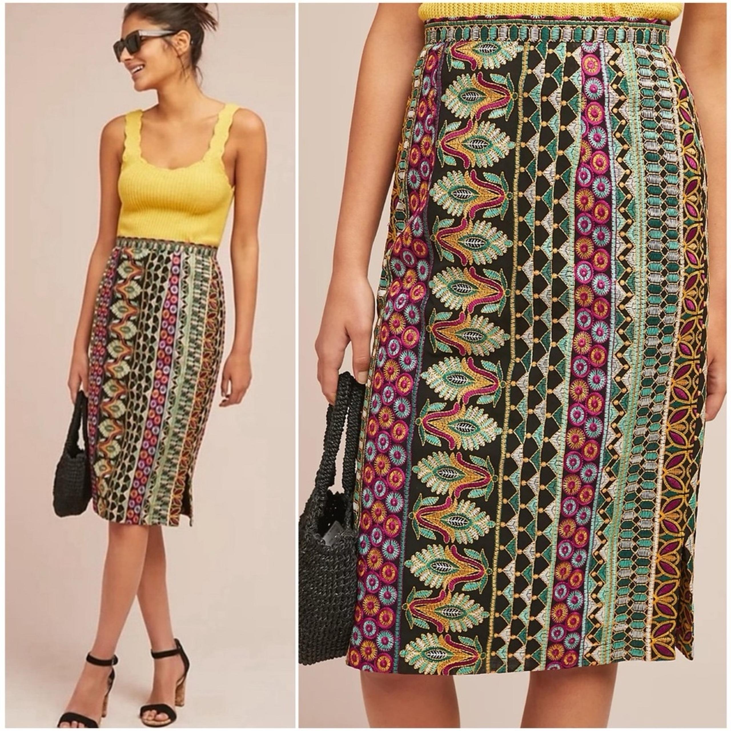 Anthropologie Vanessa Virginia Moroccan Nights Embroidered Pencil Skirt Size 14